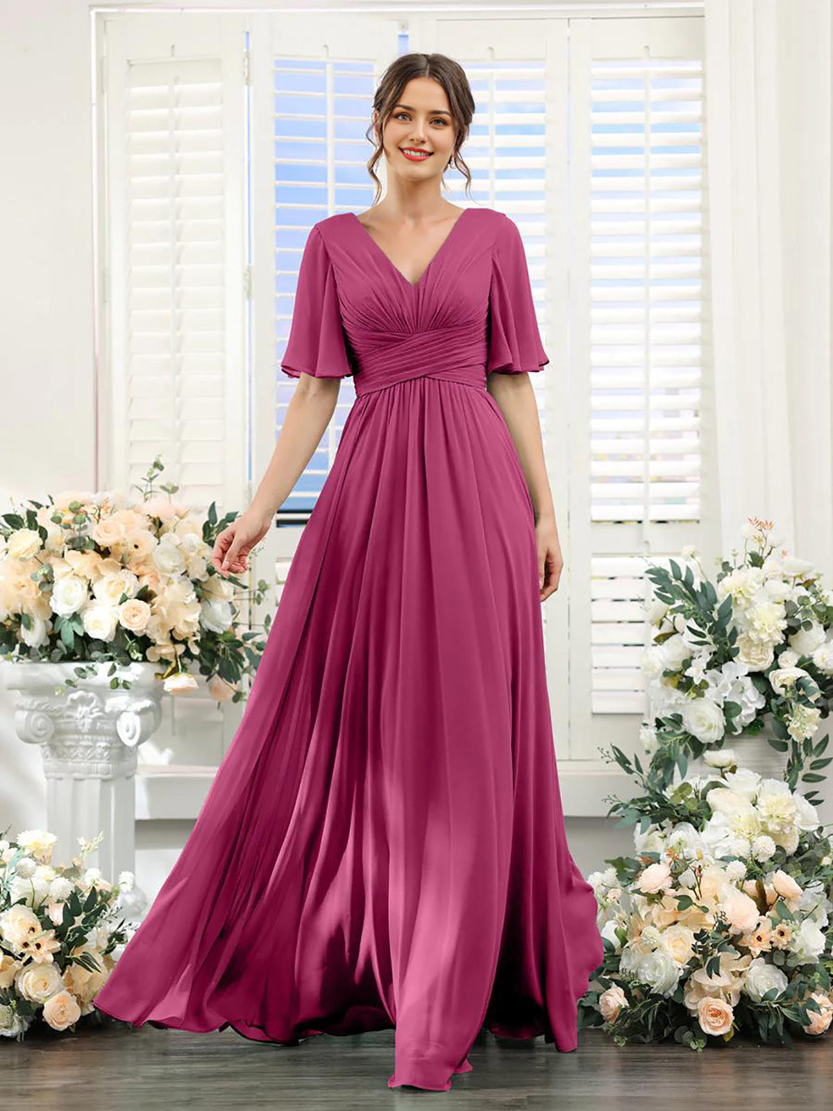 Elegantes Damenkleid mit V-Ausschnitt Chiffon