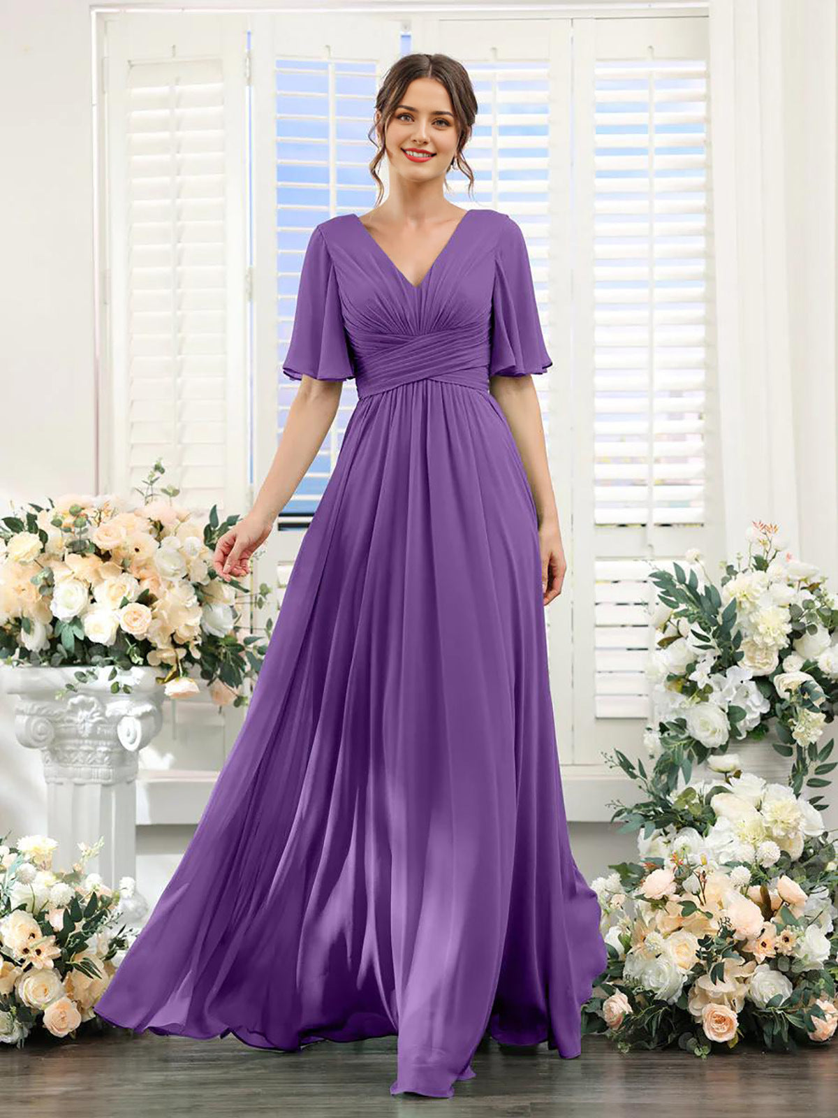 Elegantes Damenkleid mit V-Ausschnitt Chiffon