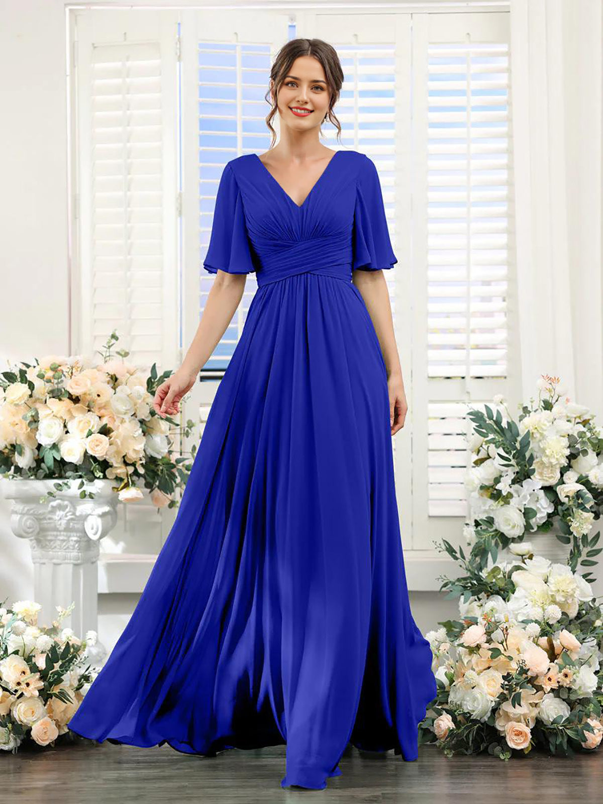 Elegantes Damenkleid mit V-Ausschnitt Chiffon