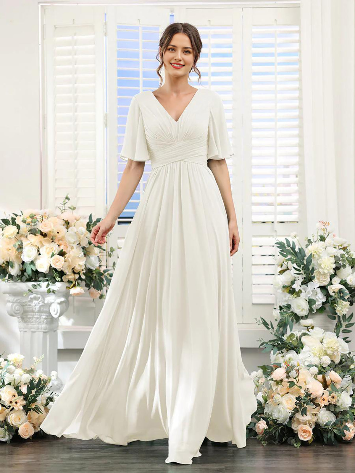 Elegantes Damenkleid mit V-Ausschnitt Chiffon