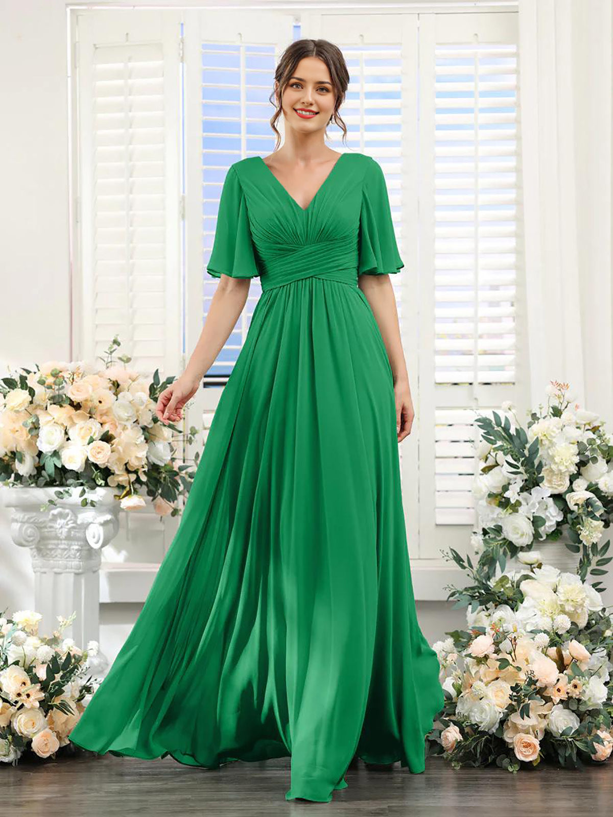 Elegantes Damenkleid mit V-Ausschnitt Chiffon