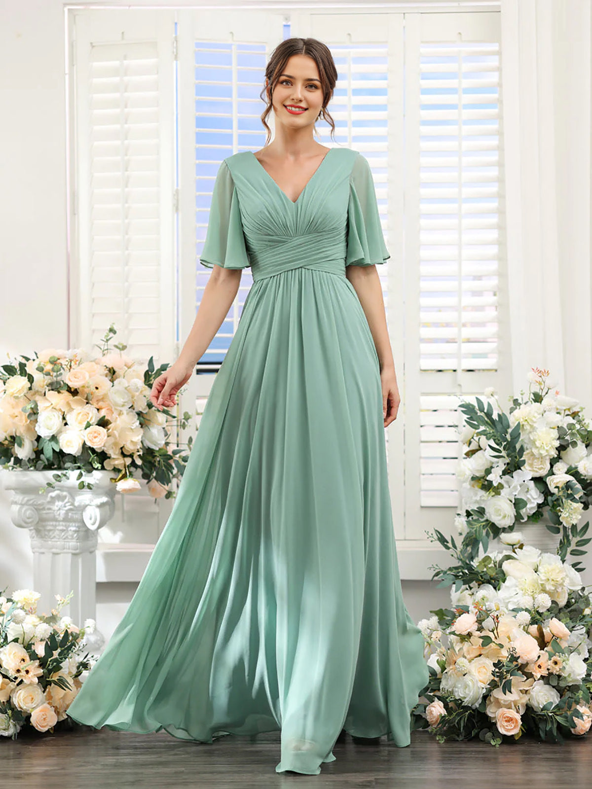Elegantes Damenkleid mit V-Ausschnitt Chiffon
