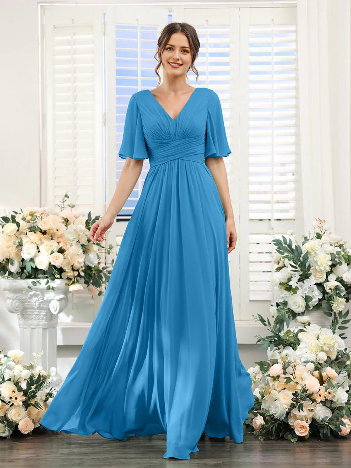 Elegantes Damenkleid mit V-Ausschnitt Chiffon