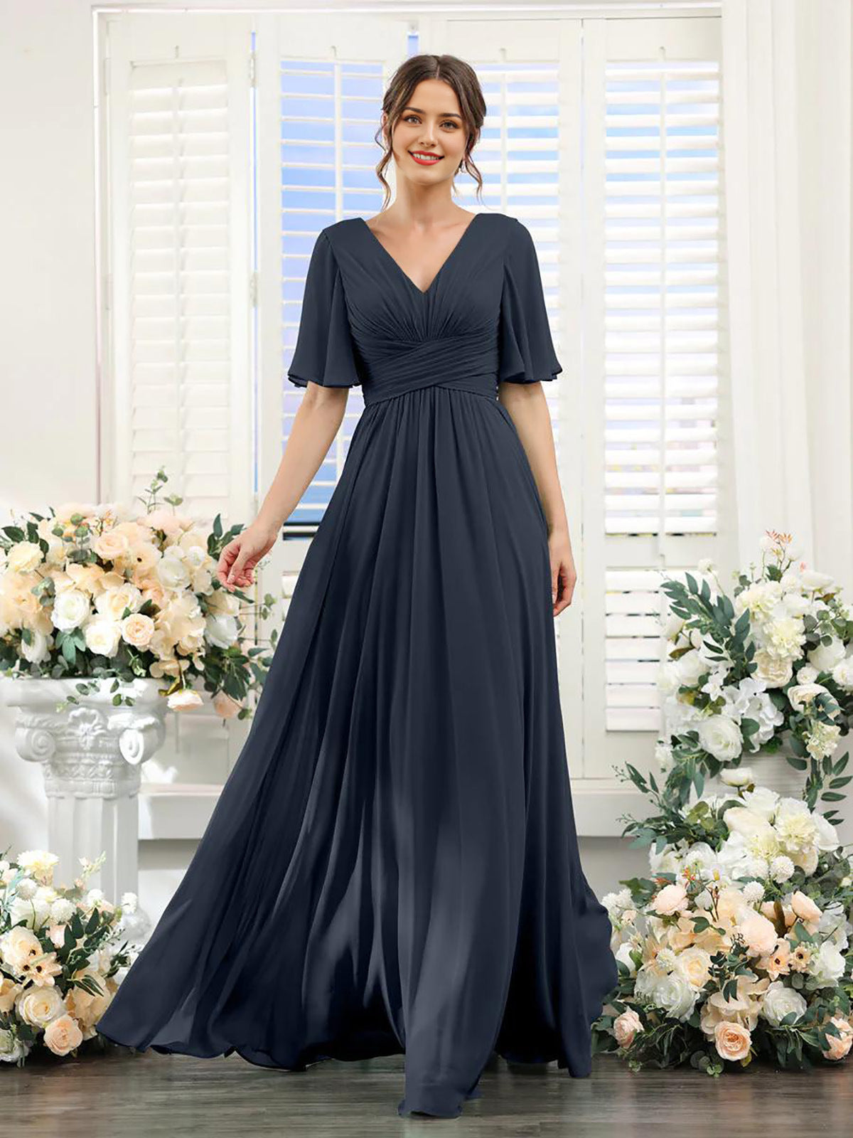 Elegantes Damenkleid mit V-Ausschnitt Chiffon