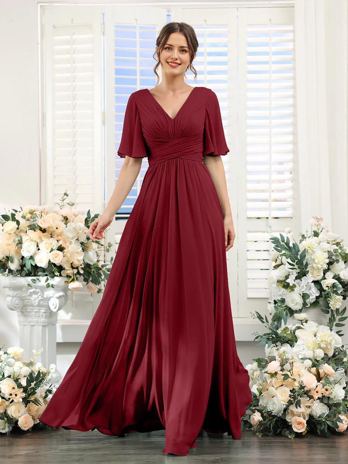 Elegantes Damenkleid mit V-Ausschnitt Chiffon