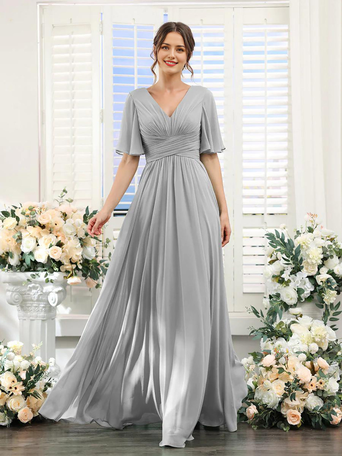 Elegantes Damenkleid mit V-Ausschnitt Chiffon