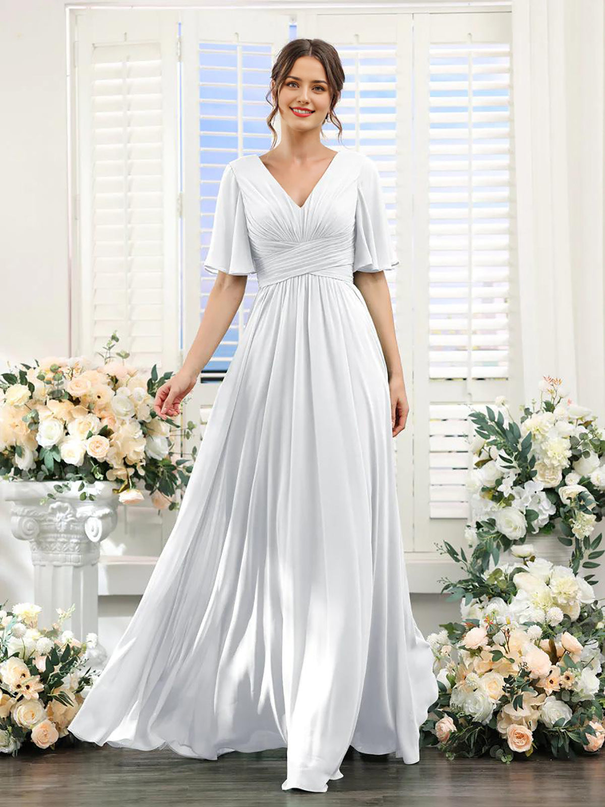 Elegantes Damenkleid mit V-Ausschnitt Chiffon