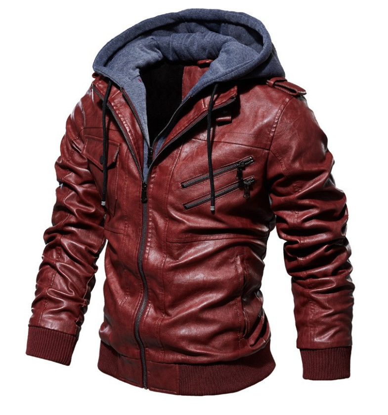 Lederjacke Herren Mit Kapuze Premium Schwarz