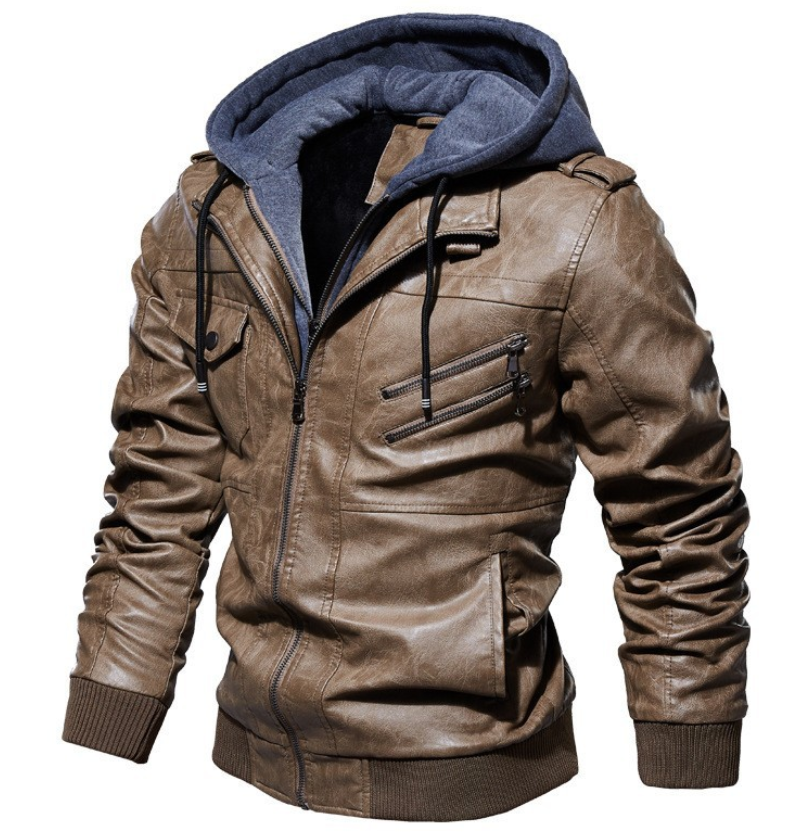Lederjacke Herren Mit Kapuze Premium Schwarz