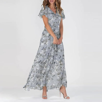 Boho Maxikleid Damen Flatterärmlig Lang