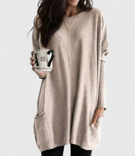 Damen Tunikakleid Lässig Langarm Sommerkleid