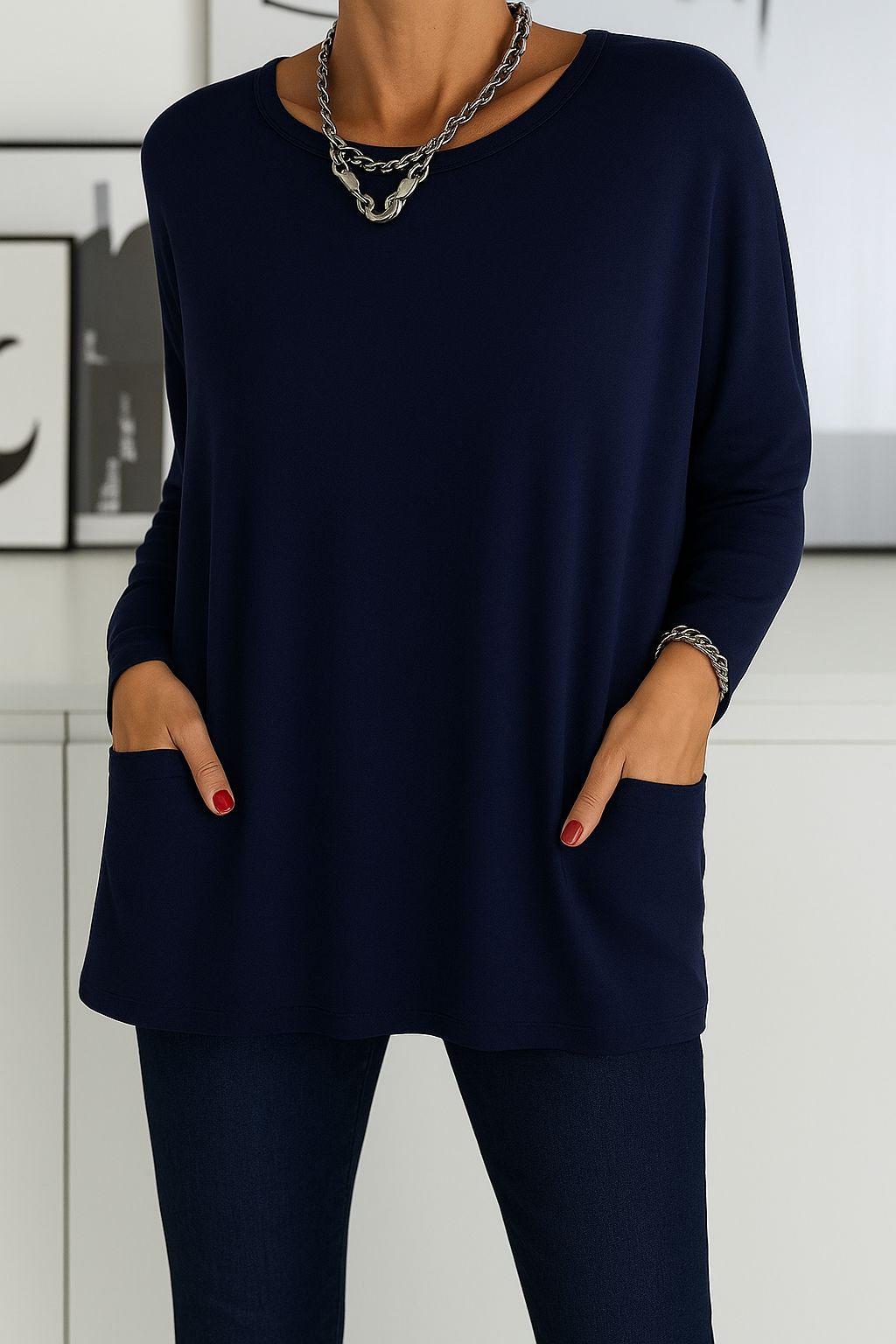 Damen Langarmshirt Lockeres Freizeitshirt Modern