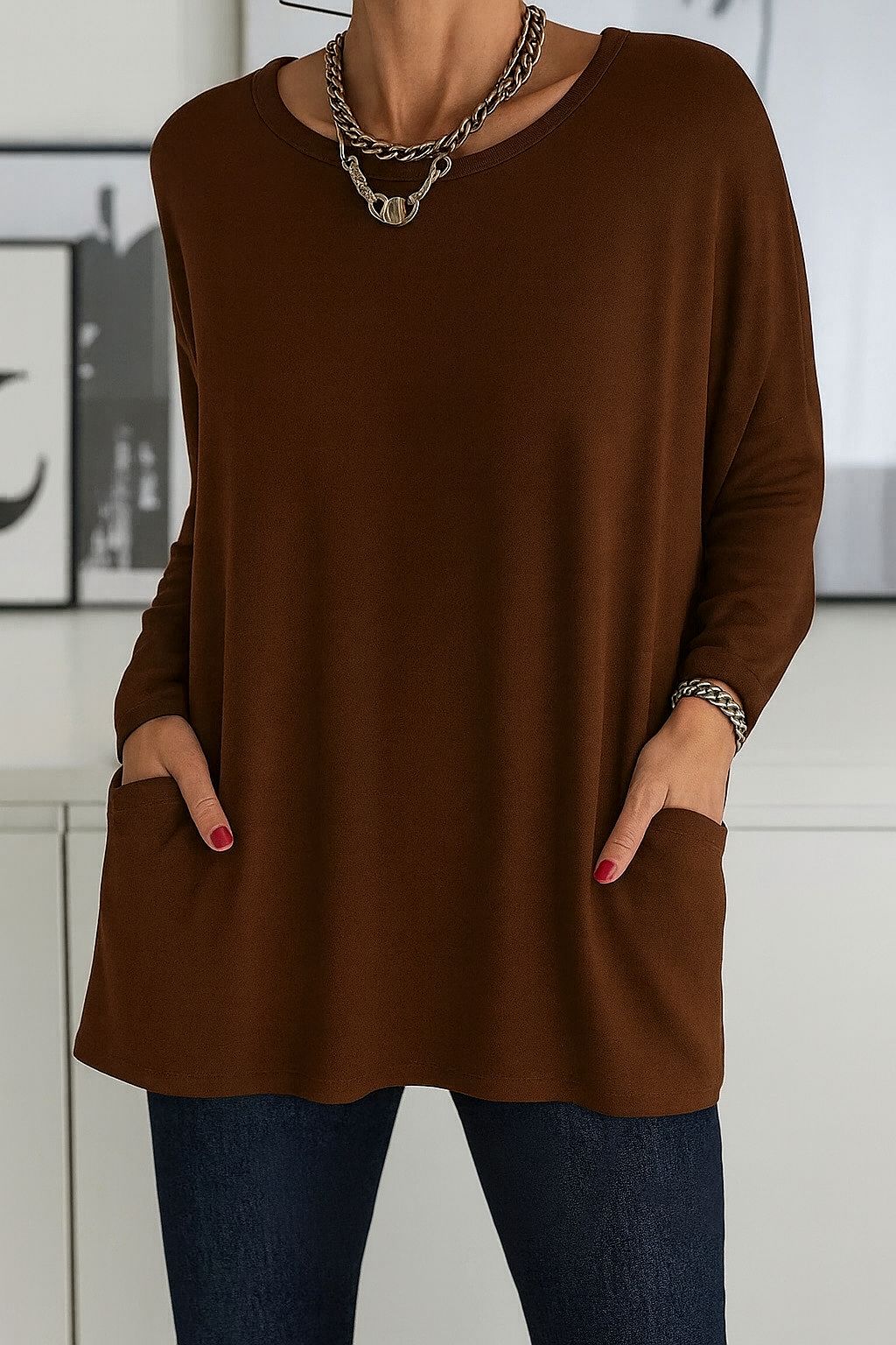 Damen Langarmshirt Lockeres Freizeitshirt Modern