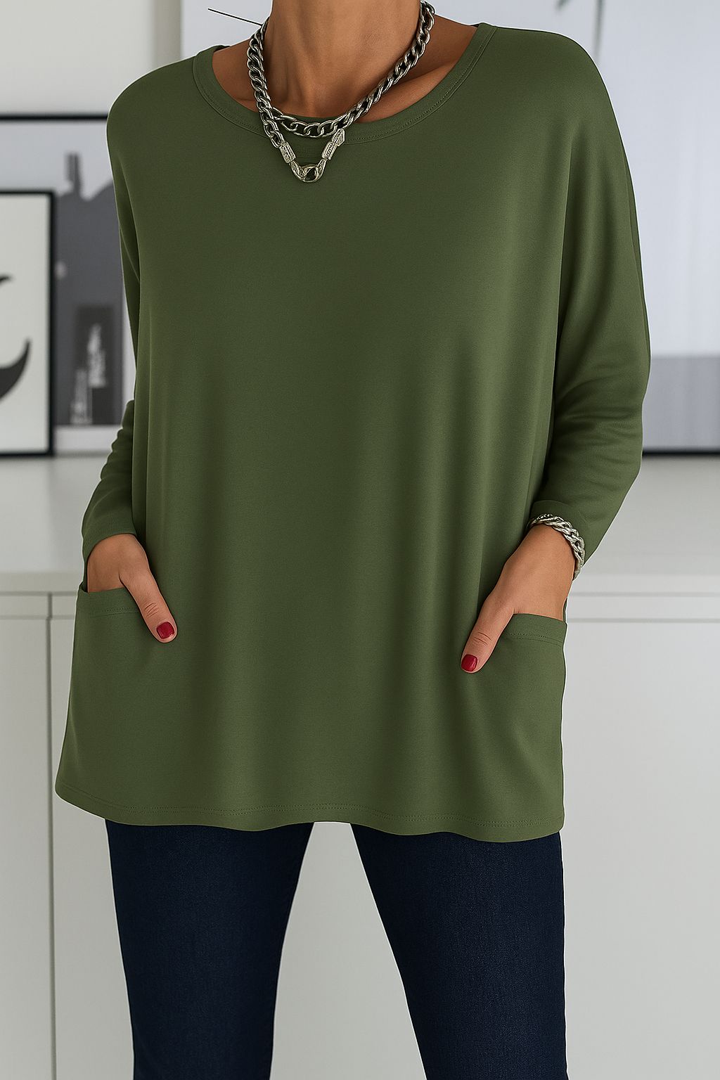 Damen Langarmshirt Lockeres Freizeitshirt Modern