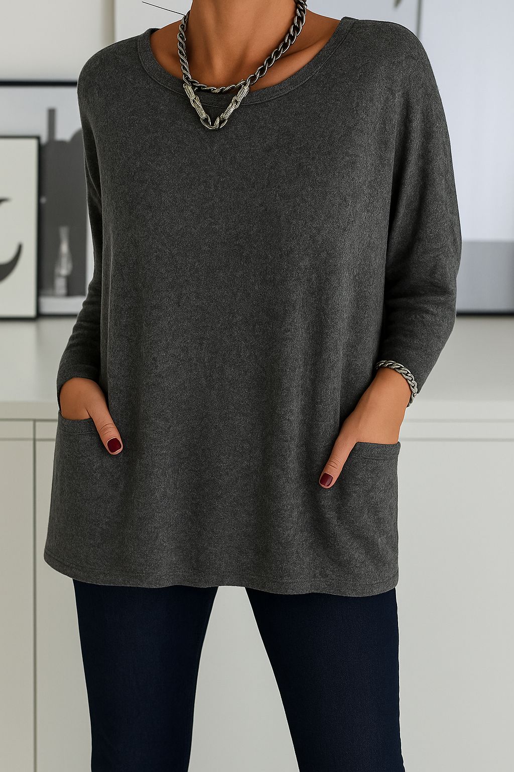 Damen Langarmshirt Lockeres Freizeitshirt Modern