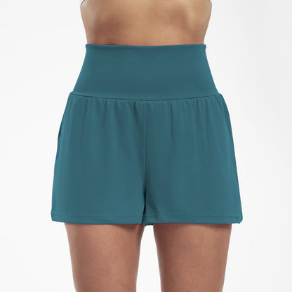 Damen Sportshorts Hohe Taille Mit Taschen
