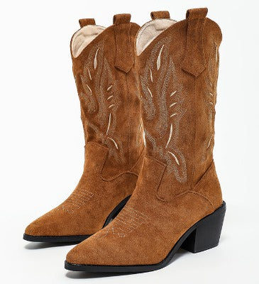 Cowboy-Stiefel Damen Blockabsatz Stickerei Western boots - BerlinGlamour