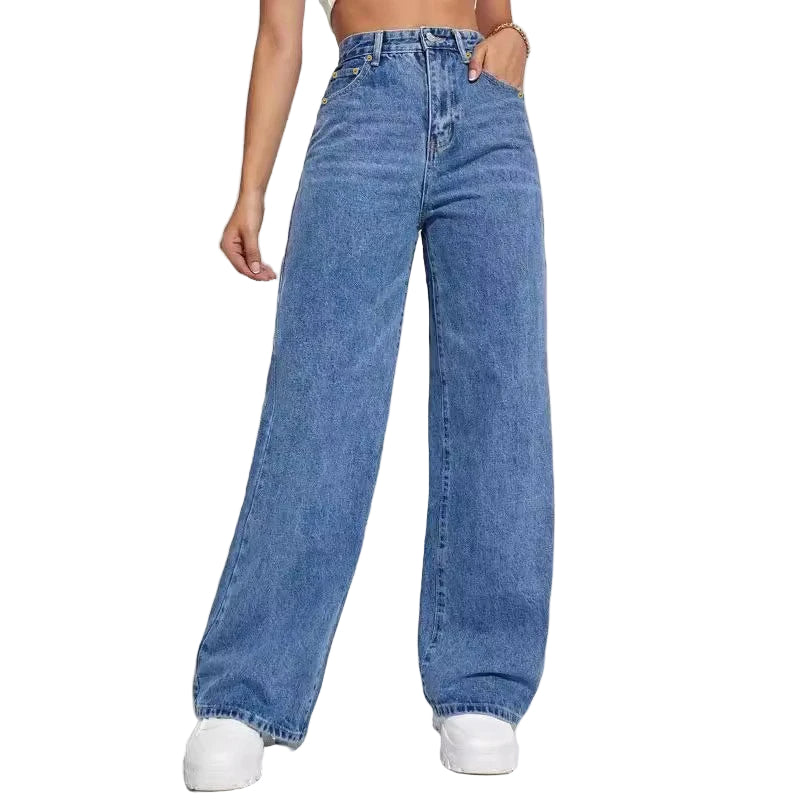 Hohe Taille Damenjeans Wide Leg Bequem - BerlinGlamour