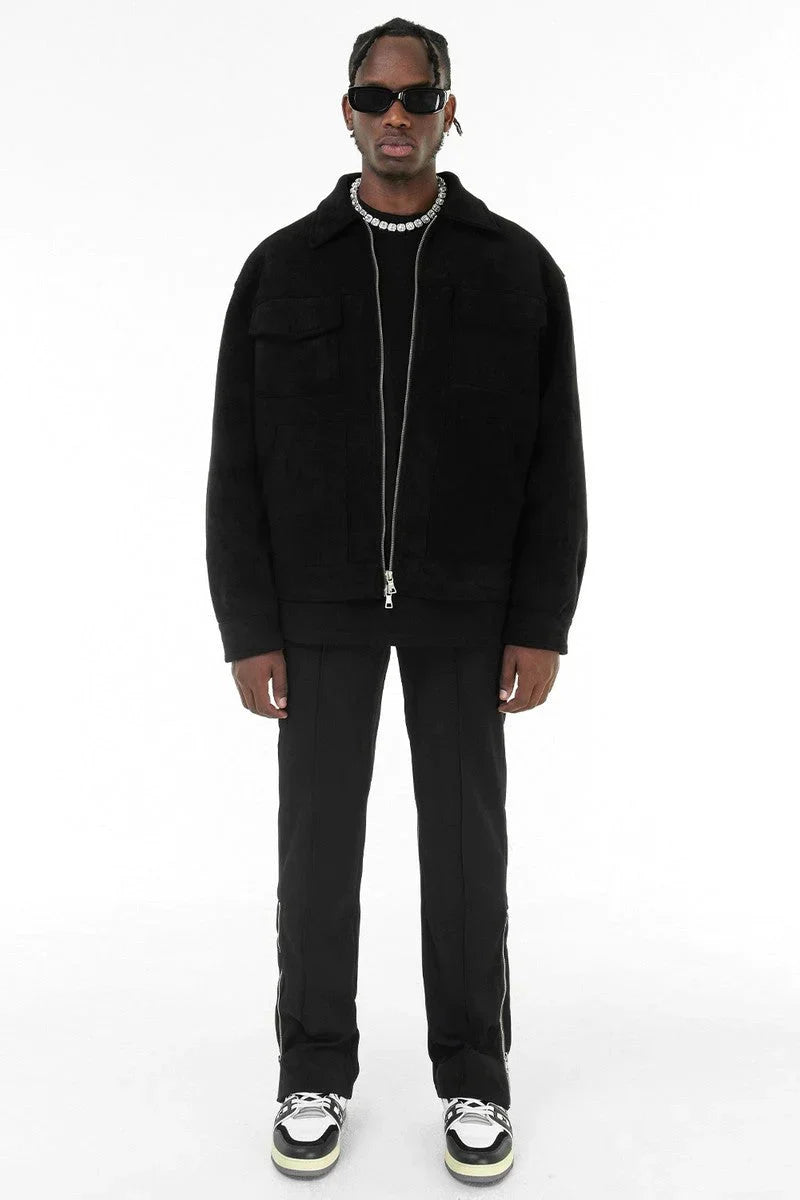 Wildlederjacke – Herren-Lederjacke mit Reißverschluss und Taschen-Chaps Herrenmode