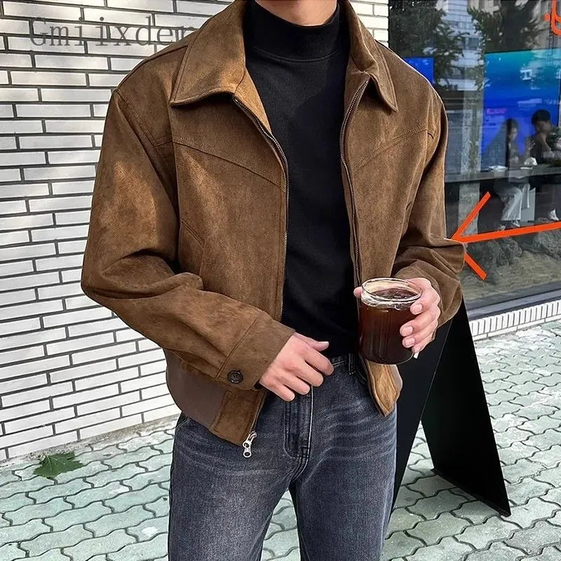 Wildlederjacke - Vintage - Zip-Up - Herbstjacke - Herrenjacke-Braun-M-Chaps Herrenmode
