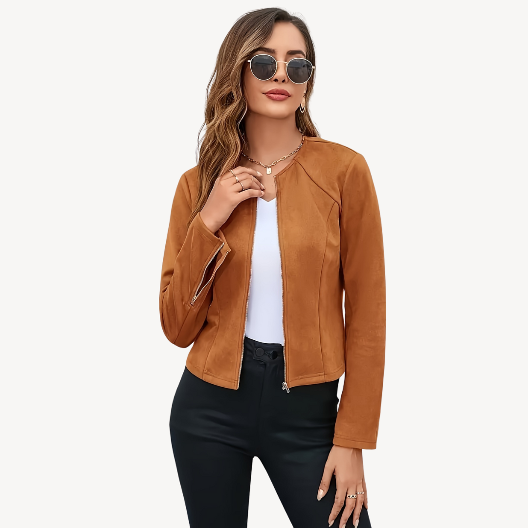 Wildlederjacke mit Reißverschluss für Damen | Loravelle 0