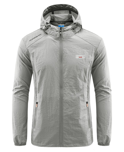 Windjacke | Mit Kapuze | Leicht | Wasserdichte Laufjacke | Herrenjacke-Hellgrau-M-Chaps Herrenmode