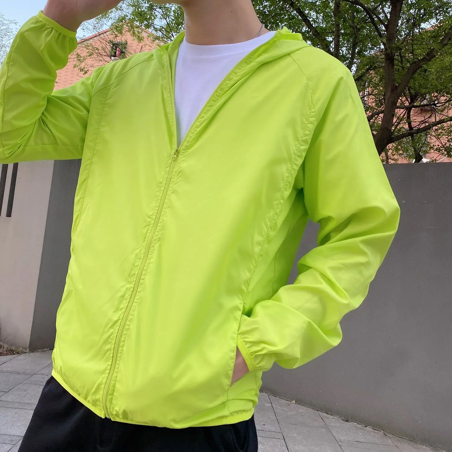 Windjacke | Mit Kapuze | Reißverschluss | Leichte Jacke | Herrenjacke-Hellgrün-S-Chaps Herrenmode