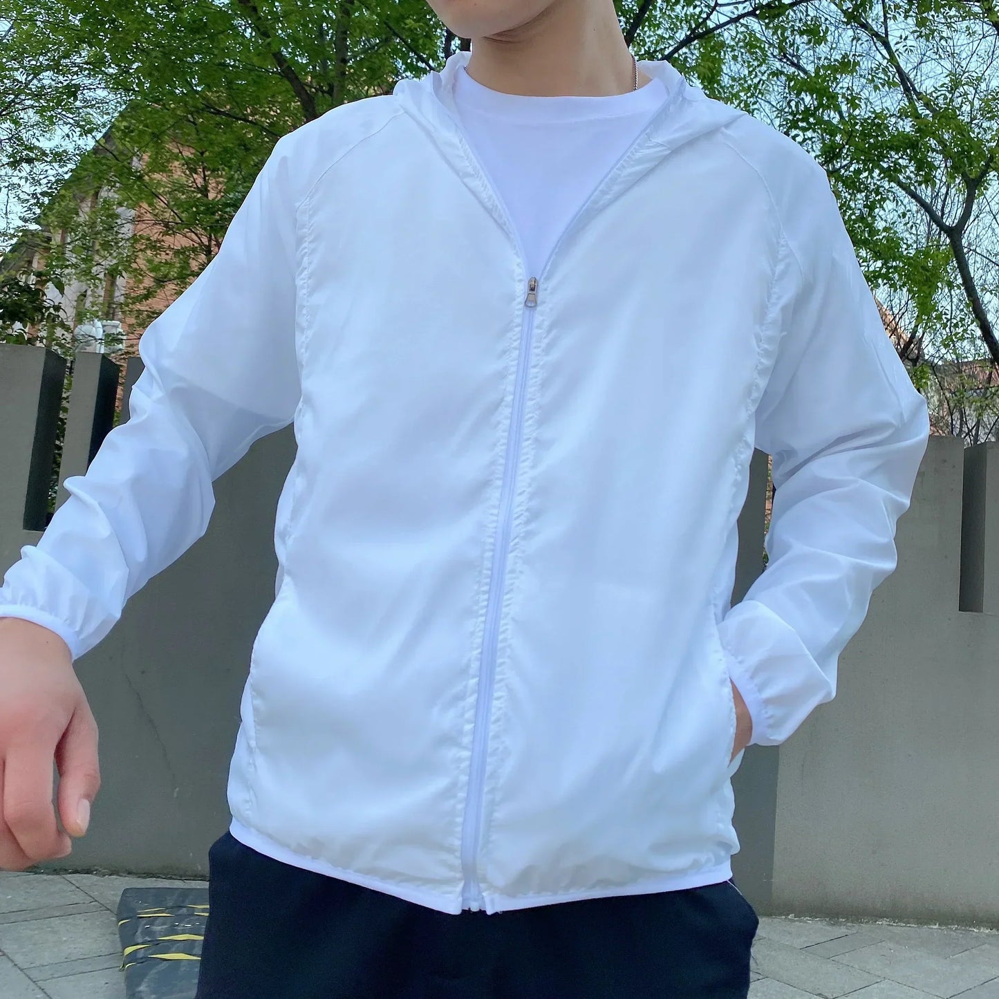 Windjacke | Mit Kapuze | Reißverschluss | Leichte Jacke | Herrenjacke-Weiß-S-Chaps Herrenmode