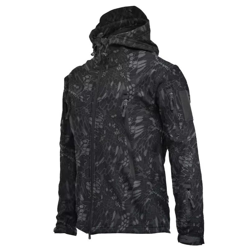 Windjacke | Mit Kapuze | Taktisch | Outdoor-Jacke | Wasserdichte Regenjacke für Männer-Schwarz/Grau-Camouflage-S-Chaps Herrenmode