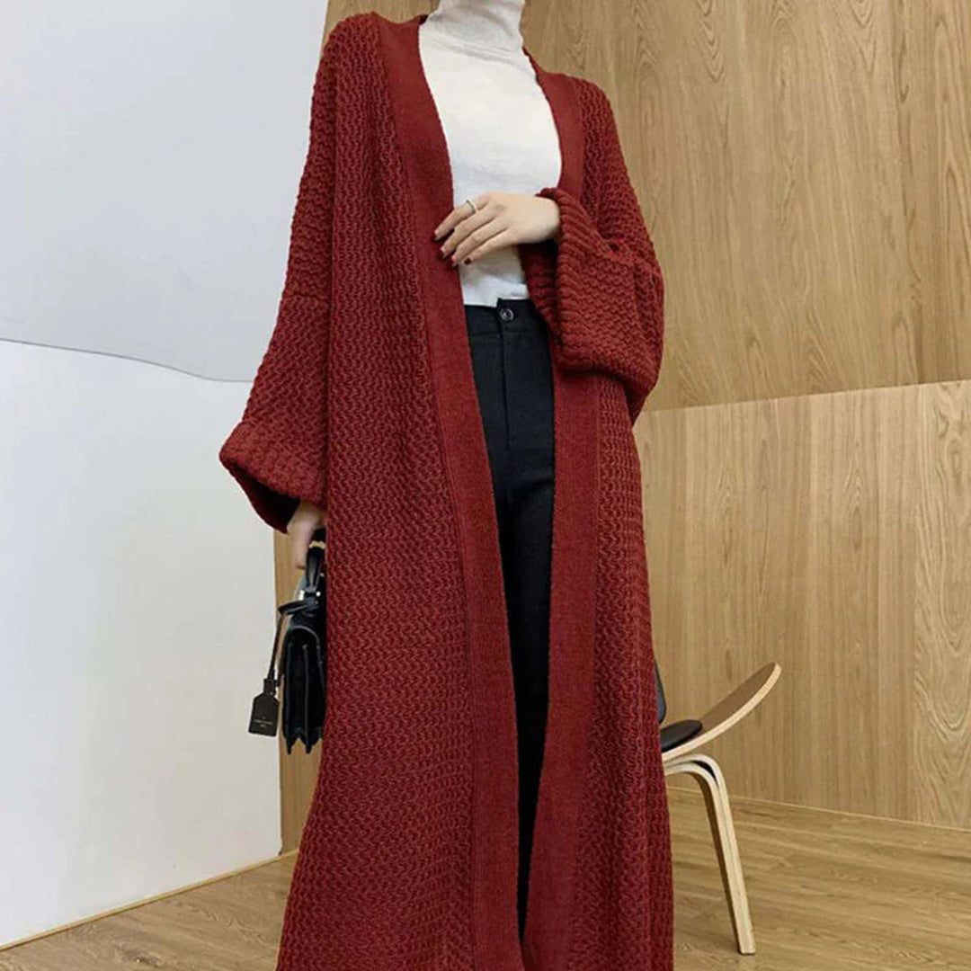 Damen Strickjacke Lang Offene Vorderseite Modern