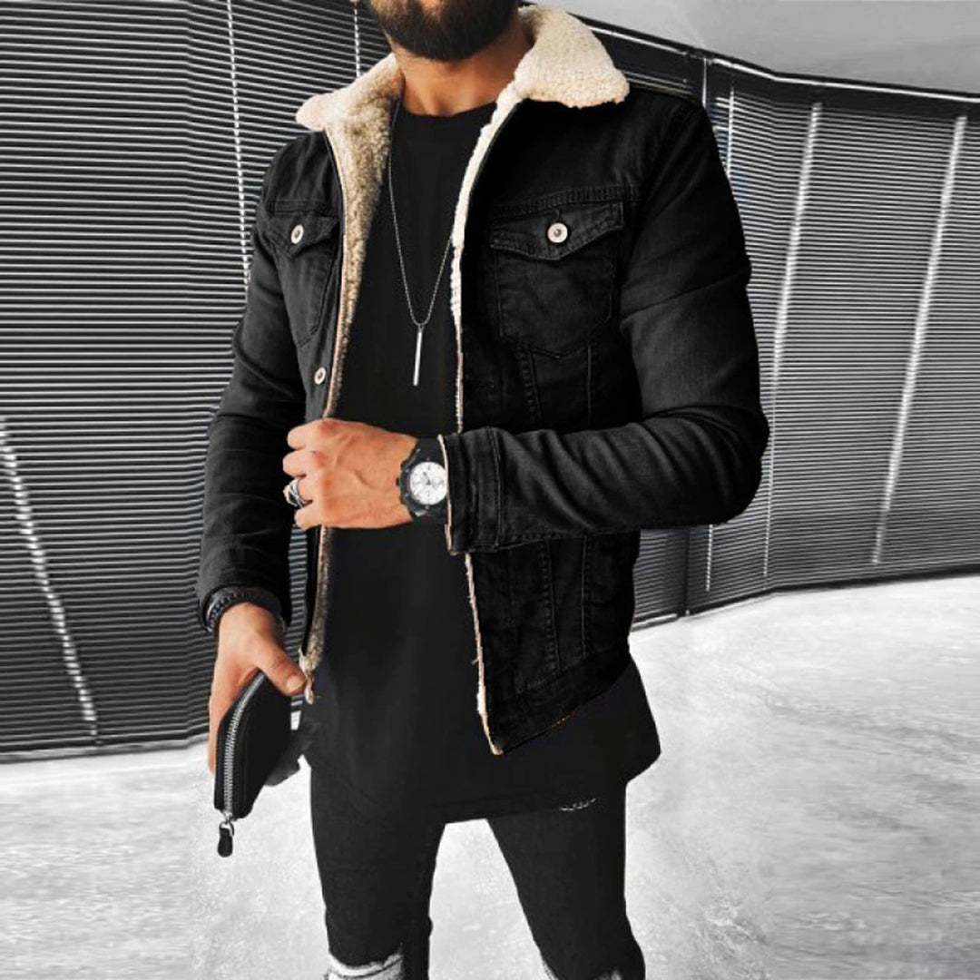 Winter-Jeansjacke | Jeansjacke | Reguläre Passform | Jeansjacke mit Fell | Herrenjacke-Chaps Herrenmode