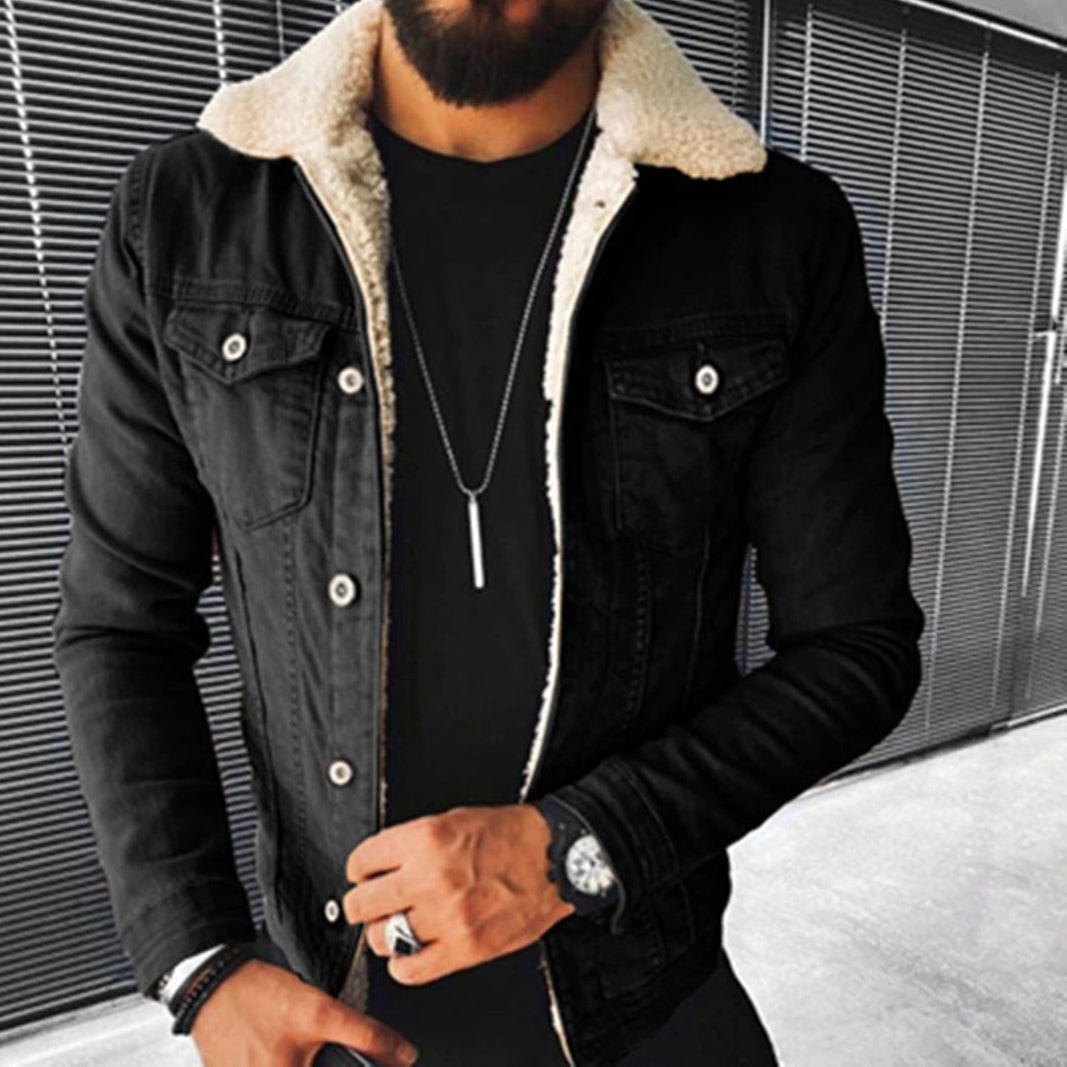 Herren Jeansjacke Winter Fellbesatz Regular Fit - BerlinGlamour