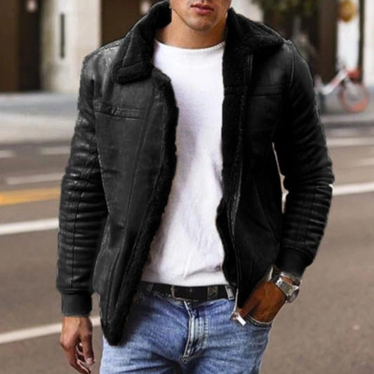 Herren Lederjacke Bikerstil Fellverkleidung Warm - BerlinGlamour