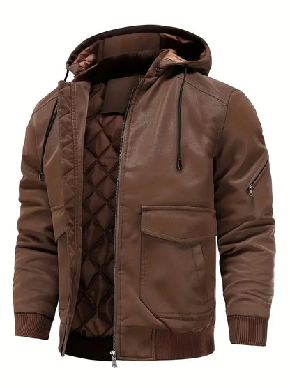 Winter-Lederjacke | Kunstleder | Kapuzenjacke | Steppfutterjacke | Herrenjacken-Kaffee-XS-Chaps Herrenmode