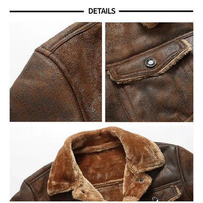 Winter-Lederjacke | Warm | Mit Knöpfen zu schließen | Mit Sherpa gefüttert | Winterjacke für Herren-Chaps Herrenmode