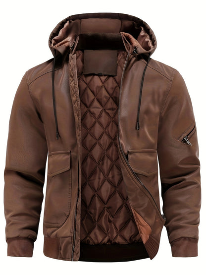 Lederjacke Herren Winddicht mit Kapuze und Futter - BerlinGlamour
