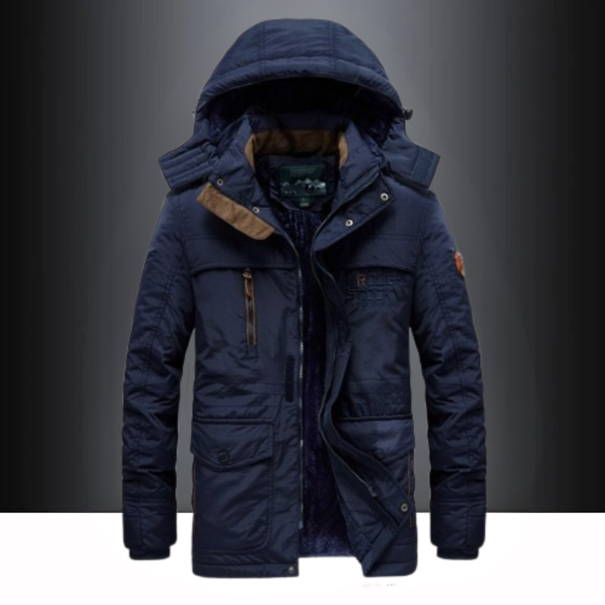 Winter Parka - Warme, mit Fleece gefütterte Winterjacke mit Kapuze für Männer-Dunkelblau-S-Chaps Herrenmode