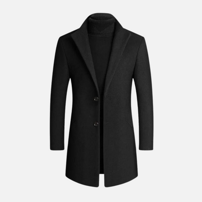 Herren Trenchcoat Einreihig Revers Wollmantel Schwarz - BerlinGlamour