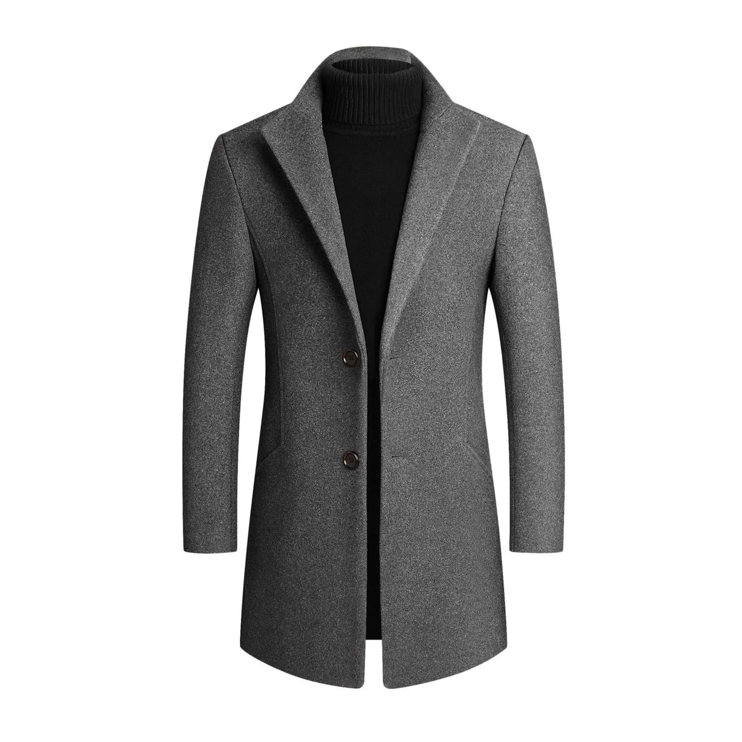 Winter-Trenchcoat | Einreihig | Revers | Mantel aus Wollmischung | Herrenjacke-Grau-M-Chaps Herrenmode