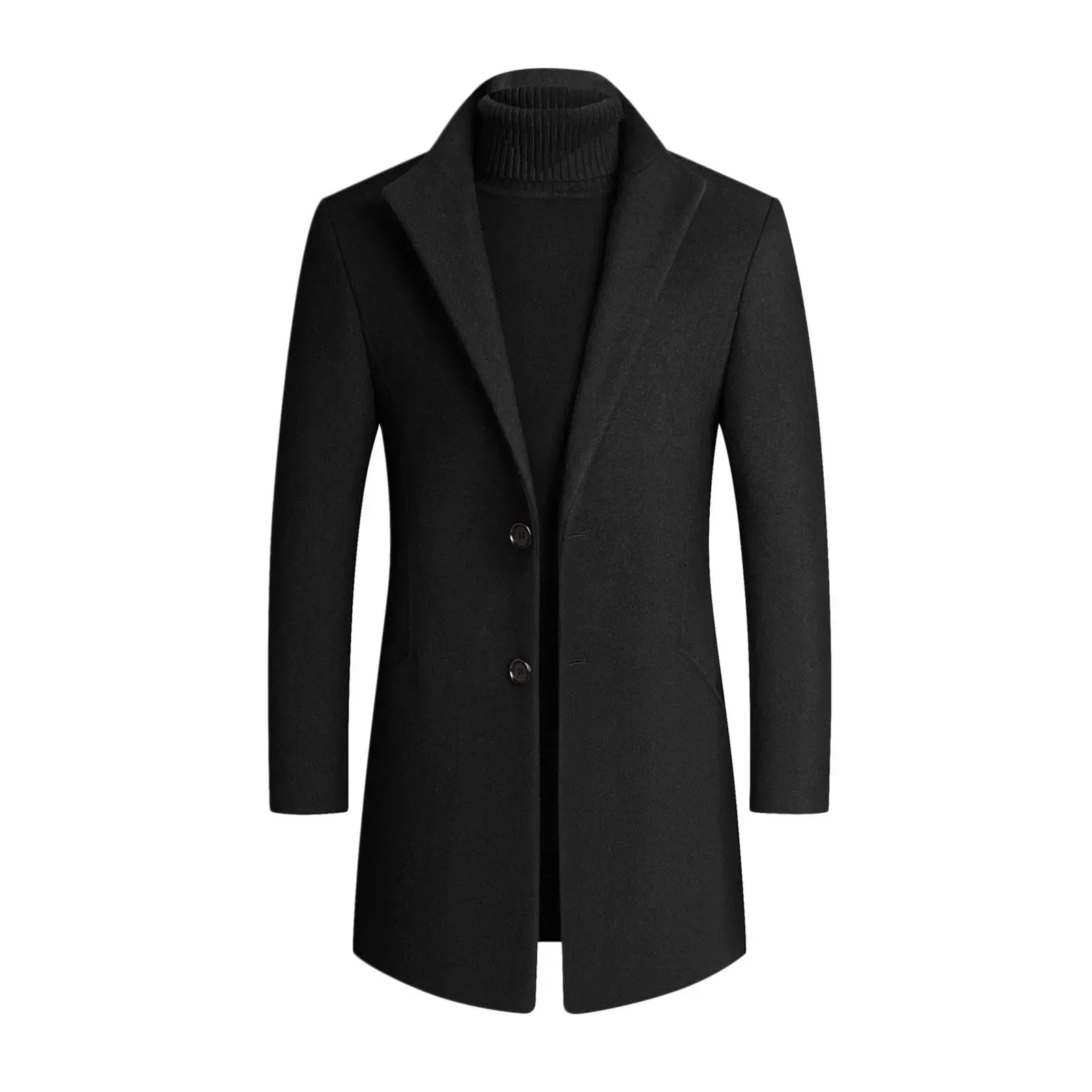 Winter-Trenchcoat | Einreihig | Revers | Mantel aus Wollmischung | Herrenjacke-Schwarz-M-Chaps Herrenmode