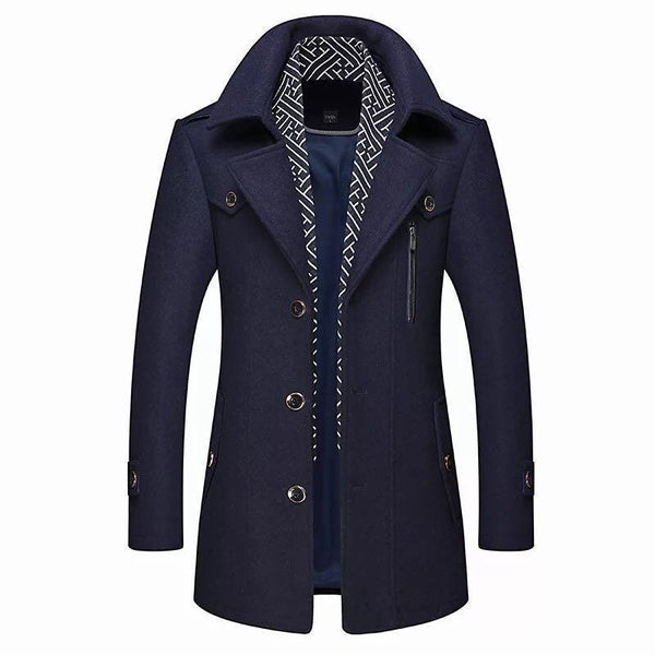 Winterjacke | Einreihig | Mittellang | Wolljacke | Herrenmantel-Marine-S-Chaps Herrenmode