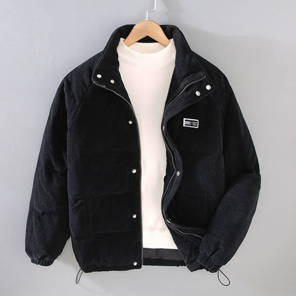 Winterjacke - Herren Zip-Up Cord - Puffer-Daunenjacke-Schwarz-S-Chaps Herrenmode