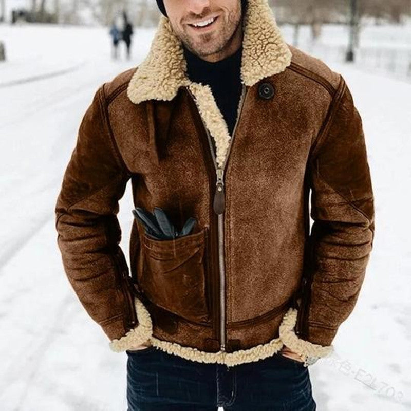 Winterjacke | Herren Zip-Up Fleece gefütterte Lederjacke-Kamel-M-Chaps Herrenmode
