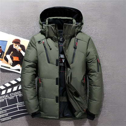 Winterjacke - Herren Zip-Up Kapuzenpuffer Daunenjacke-Grün-M-Chaps Herrenmode