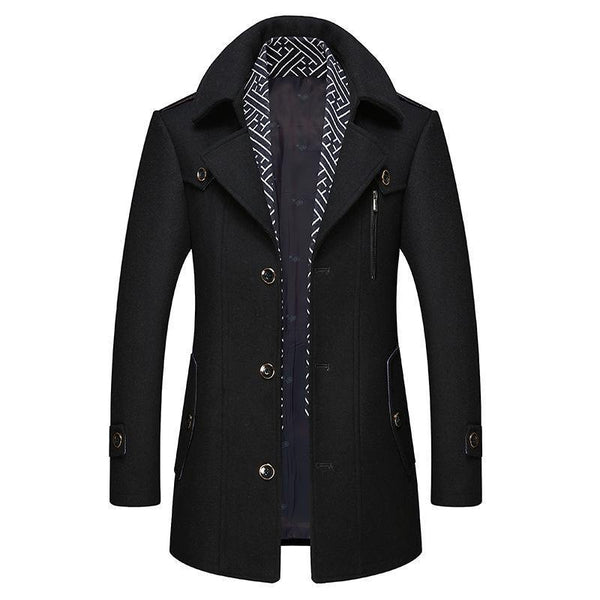 Winterjacke – Klassischer einreihiger Wollmantel für Männer-Schwarz-S-Chaps Herrenmode