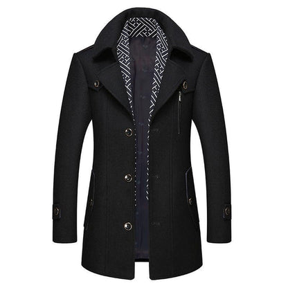 Winterjacke – Klassischer einreihiger Wollmantel für Männer-Schwarz-S-Chaps Herrenmode