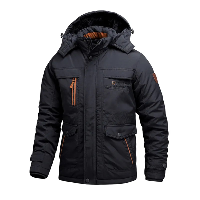 Winterjacke | Mit Fleece gefüttert | Mit Kapuze | Winterparka | Herrenmantel-Marineblau-S-Chaps Herrenmode