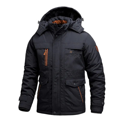 Winterjacke | Mit Fleece gefüttert | Mit Kapuze | Winterparka | Herrenmantel-Marineblau-S-Chaps Herrenmode