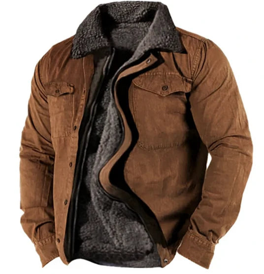 Winterjacke – Warme Fleece-gefütterte Overshirt-Jacke für Männer-Braun-M-Chaps Herrenmode