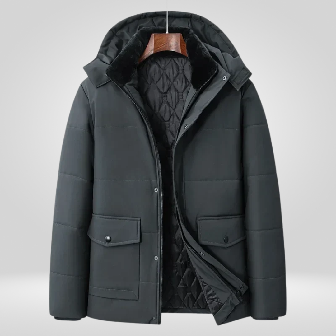 Winterjacke - Winterparka mit Kapuze und Steppfutter für Männer-Grau-M (45-50kg)-Chaps Herrenmode